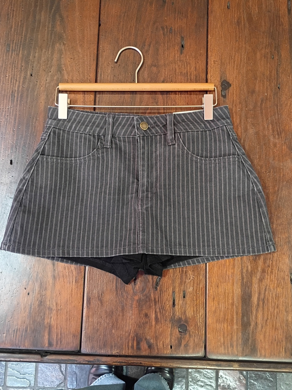 Striped Gray Mini Skort - Women's Casual A-Line